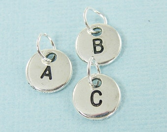 Personalized Letter Add A Charm, Silver Initial Charm Tag Pendant, Small 3/8 in 10mm Custom Initial Charm, Add on Alphabet Pendant |3754