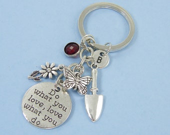 Gardening Keychain, Personalized Gift for Gardener Key Chain, Garden Plant Lover Key Ring, Initial Flower Key Chain, Gift for Her |KC1-6