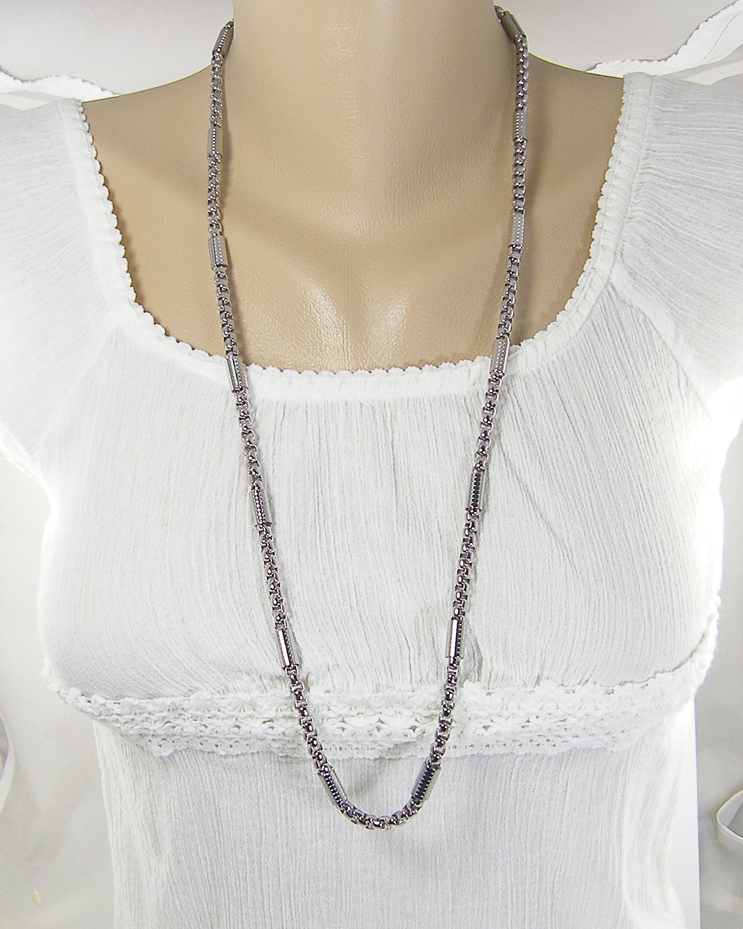 Steel Box and Bar Chain Men's Heavy Box Cylinder Necklace Etsy