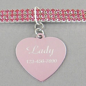 Pink Rhinestone Pet Collar, Personalized Pink Dog Collar, Engraved Dog Tag, Pet Identification Tag