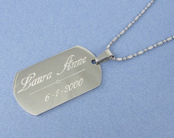 Engraved Dog Tag Necklace Custom Name Necklace Personalized Military Dog Tag Pendant Stainless Steel Gift for Him for Dad |2430