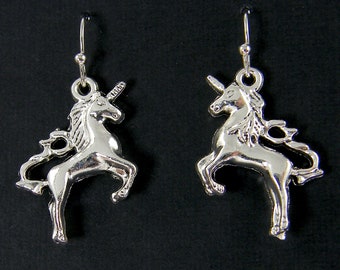 Silver Unicorn Earrings, Fantasy Animal Dangle PIERCED Earrings, Gifts for Friendship Girls |1E1-13