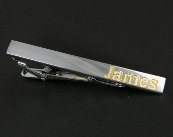 Personalized Tie Clip, Silver High Polished Custom Engraved tie bar, Groomsman Gifts Wedding Accessories Father's Day gift for him dad |2611