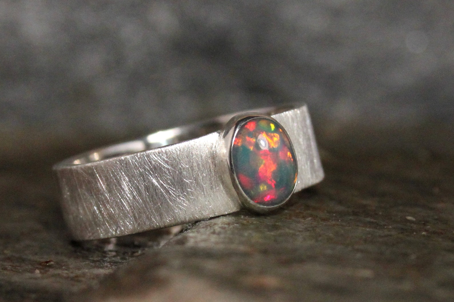 Opal silver ring with amazing opal unisex male men ring Etsy