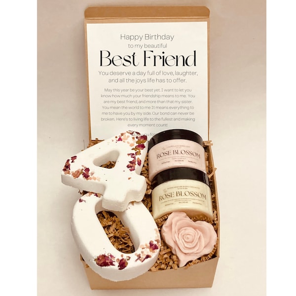 40th Birthday Gift for Best Friend includes Rose Whipped Soap, Rose Body Butter in Gift Box for Women , Select your number