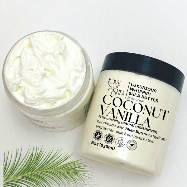 Coconut Vanilla Body Butter Non Greasy Natural Moisturizer with Shea Butter & Mango Butter to soothe Dry Skin Chapped Hands and Cuticles