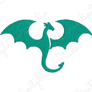 May include: A teal green silhouette of a dragon with wings spread out.