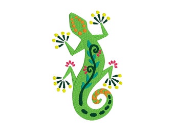 Gecko Embroidery Design, Digital Download Embroidery Files, Size 3.2in x 2.2in Embroidered Design