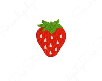 Mini Strawberry Machine Embroidery Design, Digital Download Embroidery Files, 1in x .95in Embroidered Design