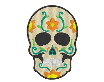 Dia De Los Muertos Skull Embroidery Design, Digital Download Embroidery Files, Size 3in x 2.25in Embroidered Design, Day of the Dead