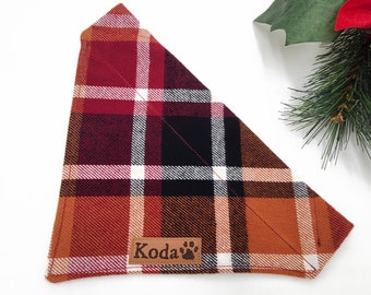 Personalized Rustic Orange Fall Plaid Dog Bandana // Over the Collar // Halloween Cat Bandana // Burgundy Dog Bandana // Custom