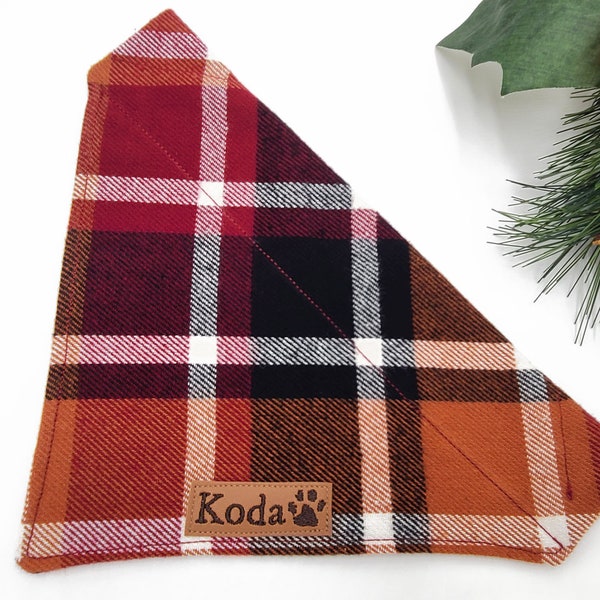 Personalized Rustic Orange Fall Plaid Dog Bandana // Over the Collar // Halloween Cat Bandana // Burgundy Dog Bandana // Custom