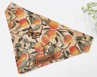 Personalized Peach Dog Bandana // Over the Collar // Spring Cat Bandana // Fruit Dog Bandana // Summer Dog Bandana // Butterfly Dog Bandana