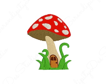 Mushroom Fairytale House Machine Embroidery Design, Fantasy Digital Download Embroidery Files, Size 1.9'' x 1.5'' Embroidered Design