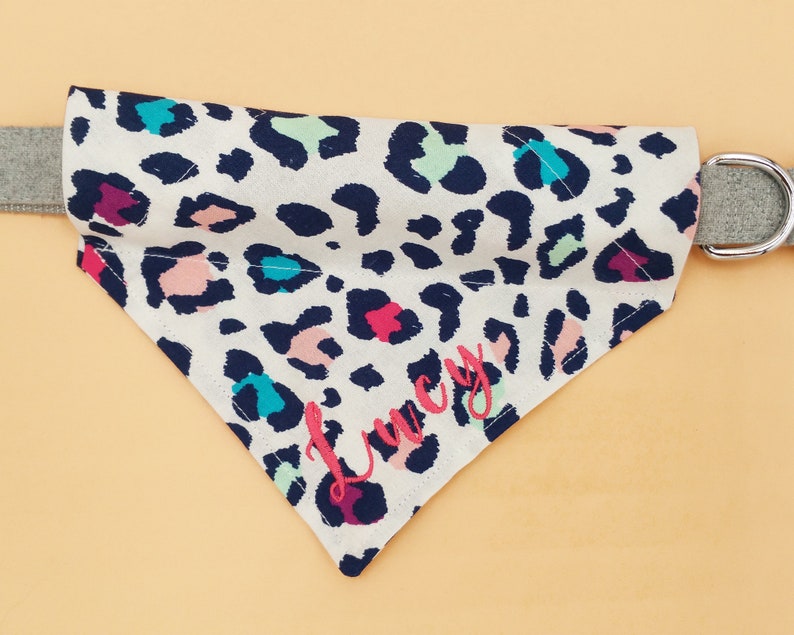 Personalized Cheetah Dog Bandana Over the Collar Cheetah Bandana Chettah Cat Bandana Rainbow Cheetah Custom Embroidered Bandana
