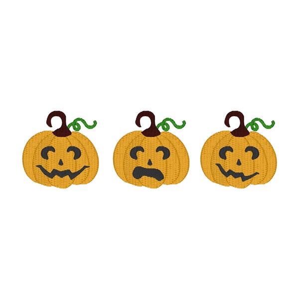 3 Jack-O-Lanterns Embroidery Design, Digital Download Embroidery Files, Size 2in x 2in , Pumpkin, Carved Pumpkin, Halloween