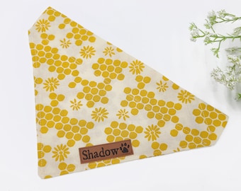 Personalized Daisy Honey Comb Dog/Cat Bandana // Over the Collar Spring Bandana // Slide On Collar // Summer Dog Bandana