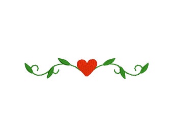 Heart with Vines Design Machine Embroidery Design, Digital Download Embroidery Files, 0.5in x 2.8in Embroidered Design
