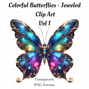 Borboletas coloridas, conjunto de clipart PNG, cores vibrantes, clipart de casamento, clipart de aniversário, festa de aniversário, Fairycore, design hiper-realista