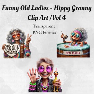 Funny Old Ladies Clipart Bundle – Quirky Elderly Women PNG Set for Junk Journals, Scrapbooking, Granny Clipart, Commercial Use Included
