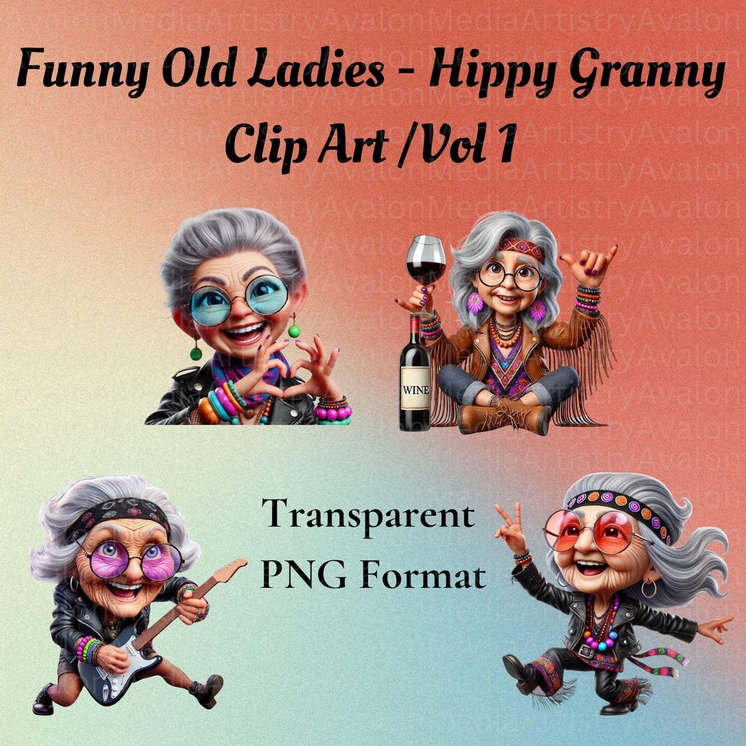 Funny Old Ladies Clipart Vol 1, Print on Demand, Granny Clip Art, Junk ...