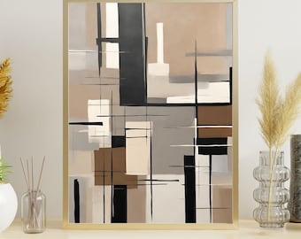 Black and Brown Abstract Art Print: Mid-Century Modern Decor (Digital Download)