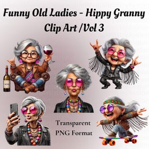 Granny Clipart Bundle, Funny Old Ladies & Elderly Women PNGs for Junk Journals, Scrapbooking, Quirky Grandma Art, Commercial Use Included