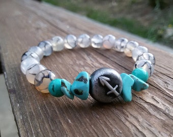 Bracelet Papillon Rare Sculpté Yakou Mountain En Turquoise Verte – Neuf Sans Emballage