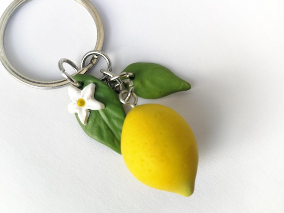 Lemon Keychain Fruit Leaf and Flower Lemon lover's gift Cute Bag Charm