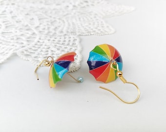 Pendientes de paraguas arcoíris, joyería LGBT, regalo colorido y divertido de verano / Pendientes de orgullo, estilo peculiar