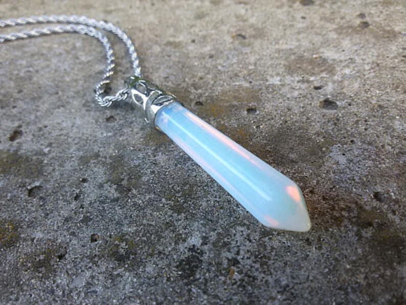 Opal Men Necklace White Opal Gemstone Pendant Steel Chain Men - Etsy