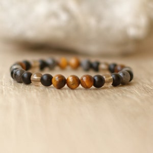 Protection Beaded Bracelet, Tiger Eye & Black Onyx Bracelet, Empath Support, Black Tourmaline Energy Bracelet, Strength Labradorite Bracelet