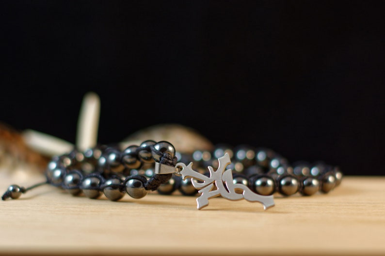 Gift Men Mens Beaded Necklace Prayer Necklace Mens Tribal Cross Necklace Shamballa Necklace Mens Hematite Necklace Mens Cross Necklace