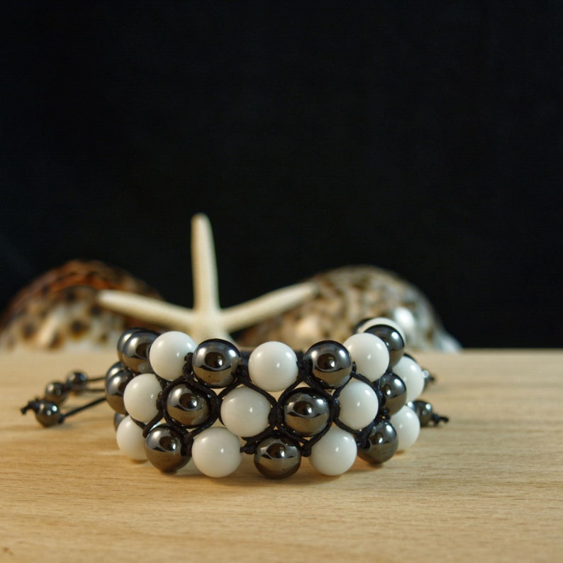 Energy Bracelet Adjustable Bracelet Triple Shamballa Bracelet White Agate Hematite Bracelet Grounding Bracelet Protection Bracelet