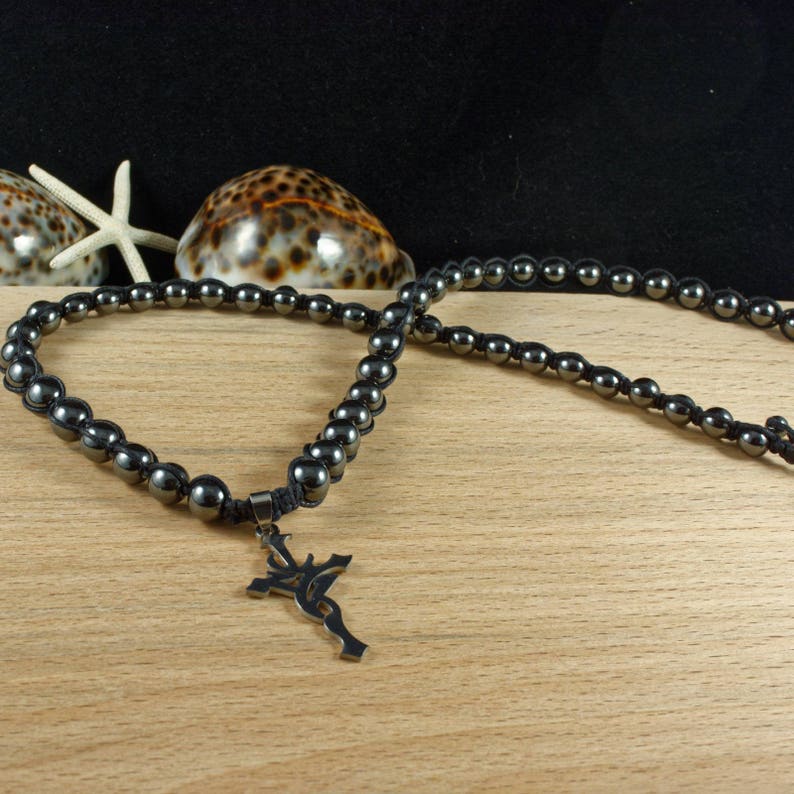 Gift Men Mens Beaded Necklace Prayer Necklace Mens Tribal Cross Necklace Shamballa Necklace Mens Hematite Necklace Mens Cross Necklace