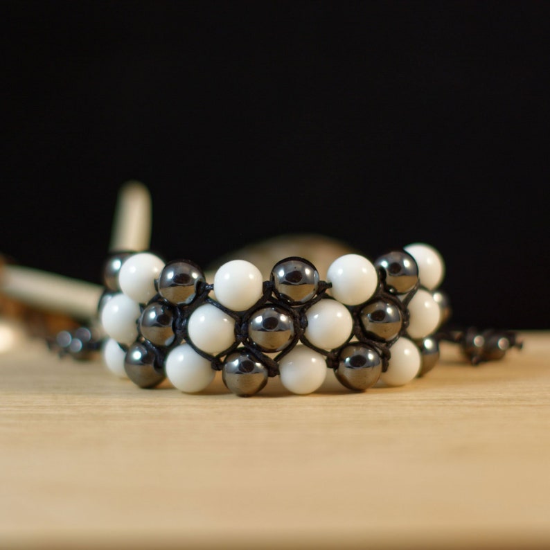 Energy Bracelet Adjustable Bracelet Triple Shamballa Bracelet White Agate Hematite Bracelet Grounding Bracelet Protection Bracelet