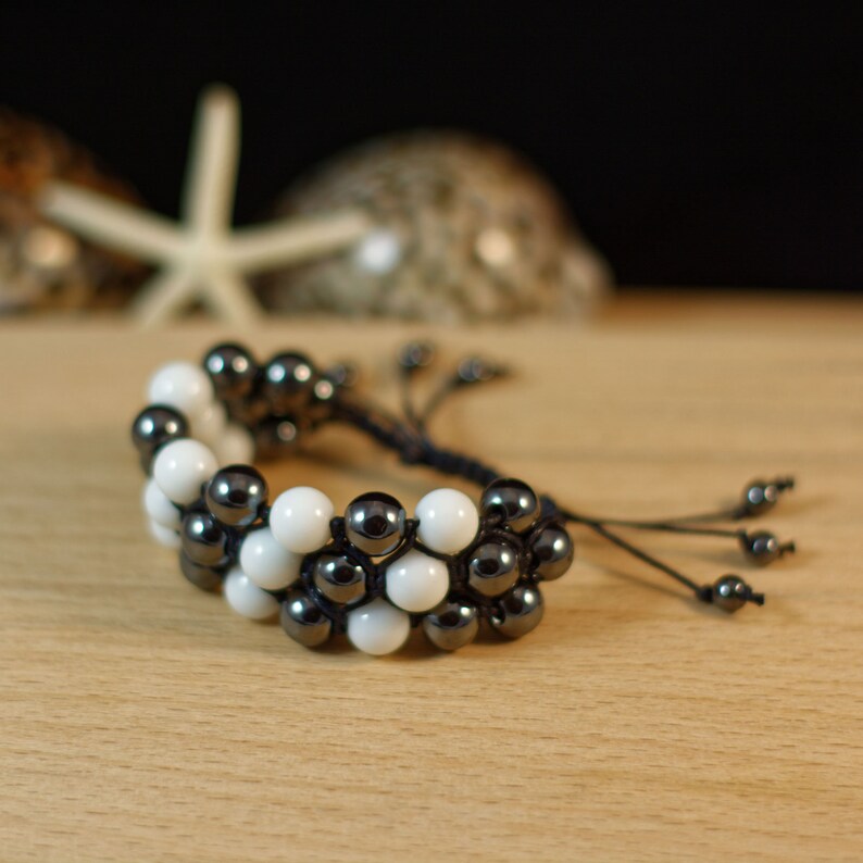 Energy Bracelet Adjustable Bracelet Triple Shamballa Bracelet White Agate Hematite Bracelet Grounding Bracelet Protection Bracelet