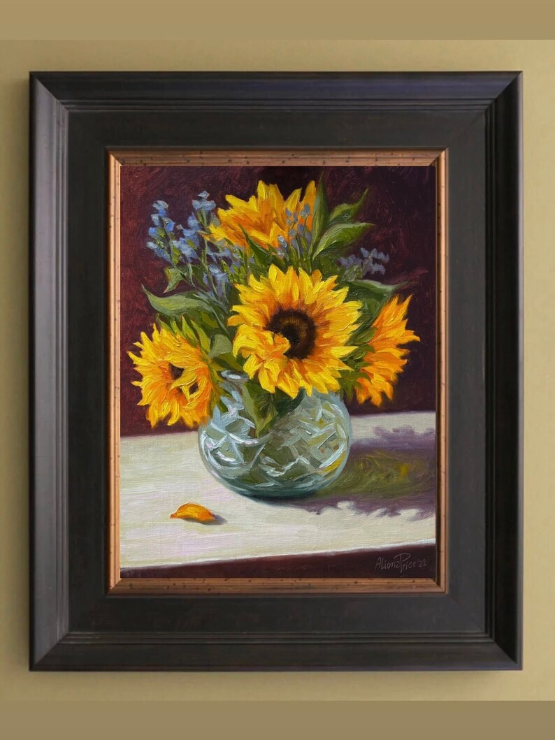 Sunflowers in Vase Oil Painting: Floral Still Life Impressionist Art - Etsy