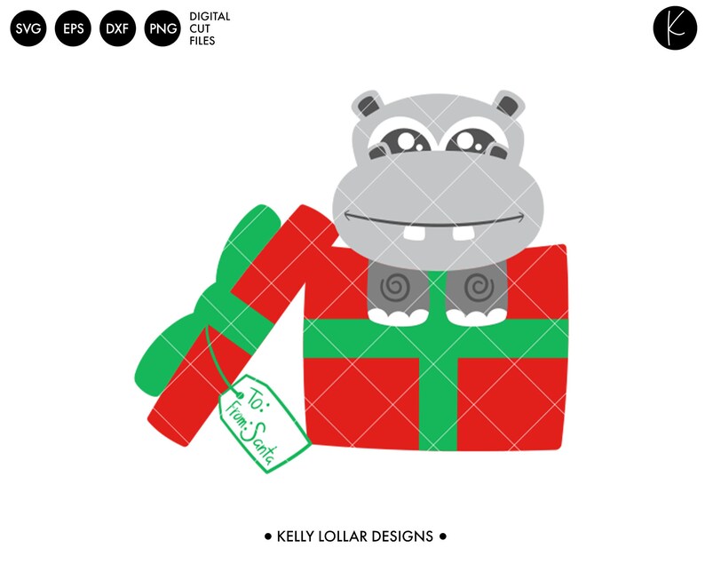 Download Christmas Hippo Present SVG Cut Files Hippopotamus svg | Etsy