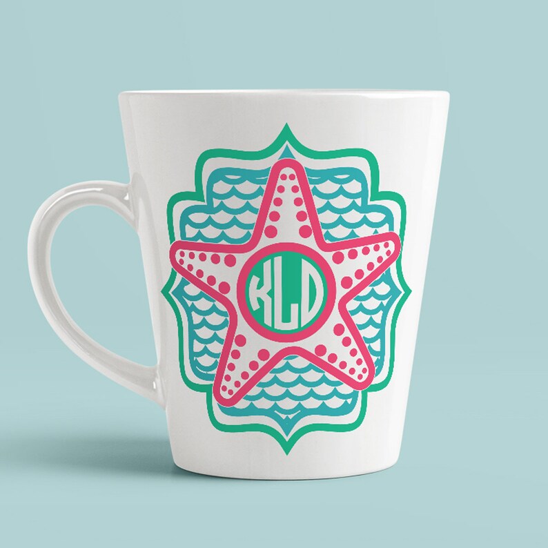 Download Starfish Beach Monogram SVG Cut File with Wave Background ...