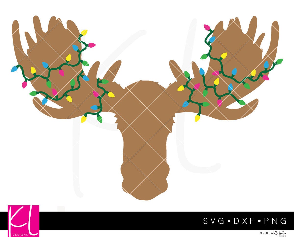 Set of 2 Christmas Moose SVG Cut File with Christmas Light | Etsy