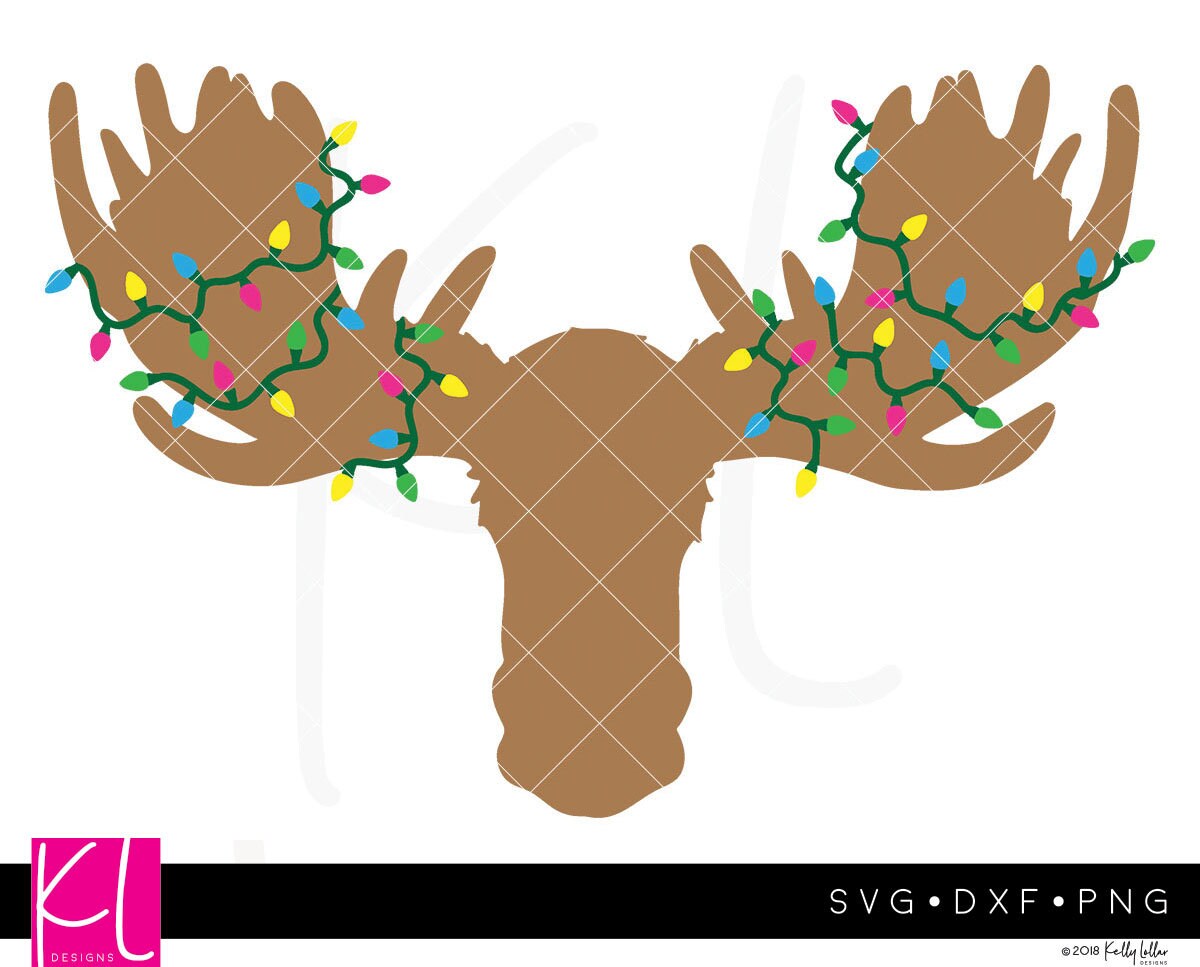 Set of 2 Christmas Moose SVG Cut File with Christmas Light | Etsy