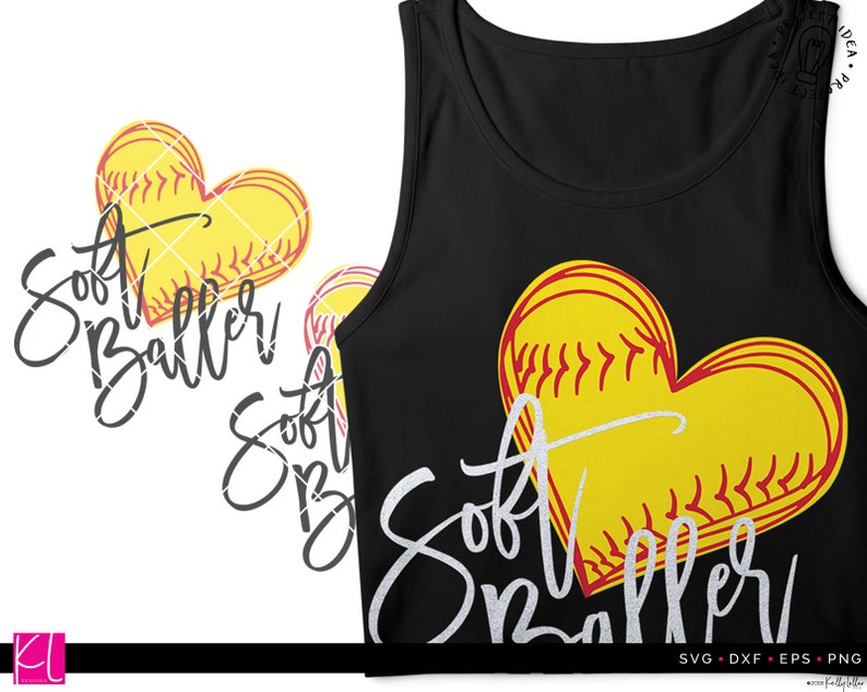 Soft Baller SVG Cut File with Softball Heart Shirt Design ...