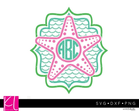 Download Starfish Beach Monogram SVG Cut File with Wave Background ...