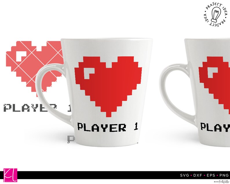 Video Gamer Couple Pixel Heart svg cut file with Player 1 ...