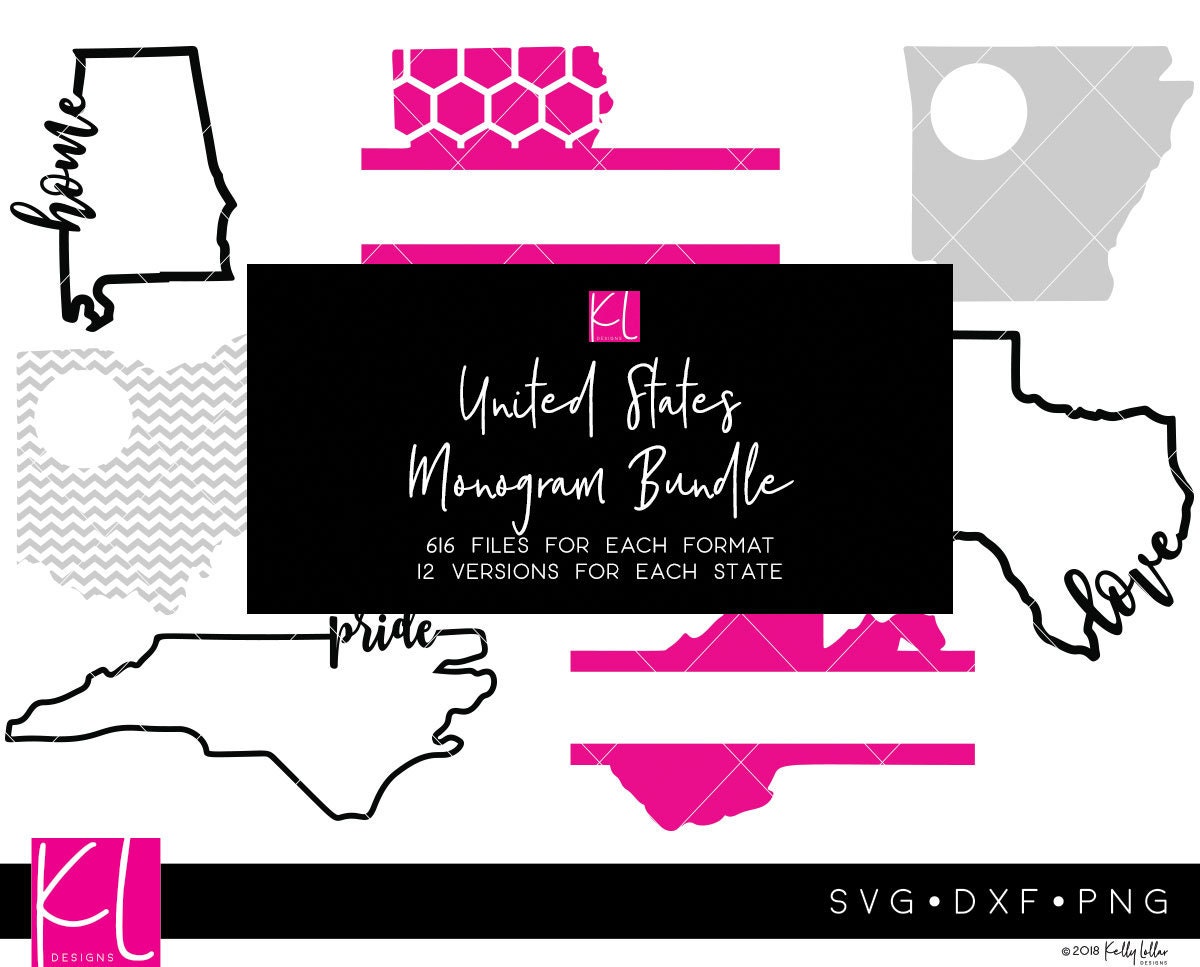 Monogram svg Bundle State Outline svg SVG Bundle Monogram | Etsy