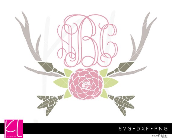 Download Deer Antler Monogram SVG Cut File with Flower and Arrows ...