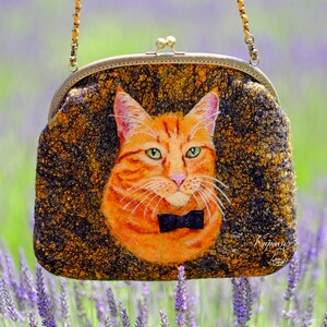 Bolso de retrato de gato personalizado, monedero de moneda de fieltro de lana, embrague de noche personalizado, bolso de estilo vintage cerradura de beso