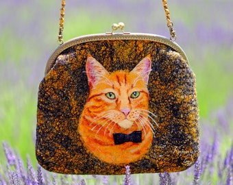 Custom Pet Portrait Felted Wool Bag, Personalized Animal Purse from Photo, Wearable Art