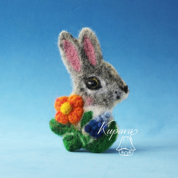 Rabbit bunny brooch pin Needle felted miniature Rabbit animal jewelry Bunny badge Natural wool accessories Spring Easter small kids gift